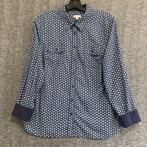 Talbots Top Women LP Large Petite Blue‎ Roll Tab Contrast Flip Cuff Button Shirt